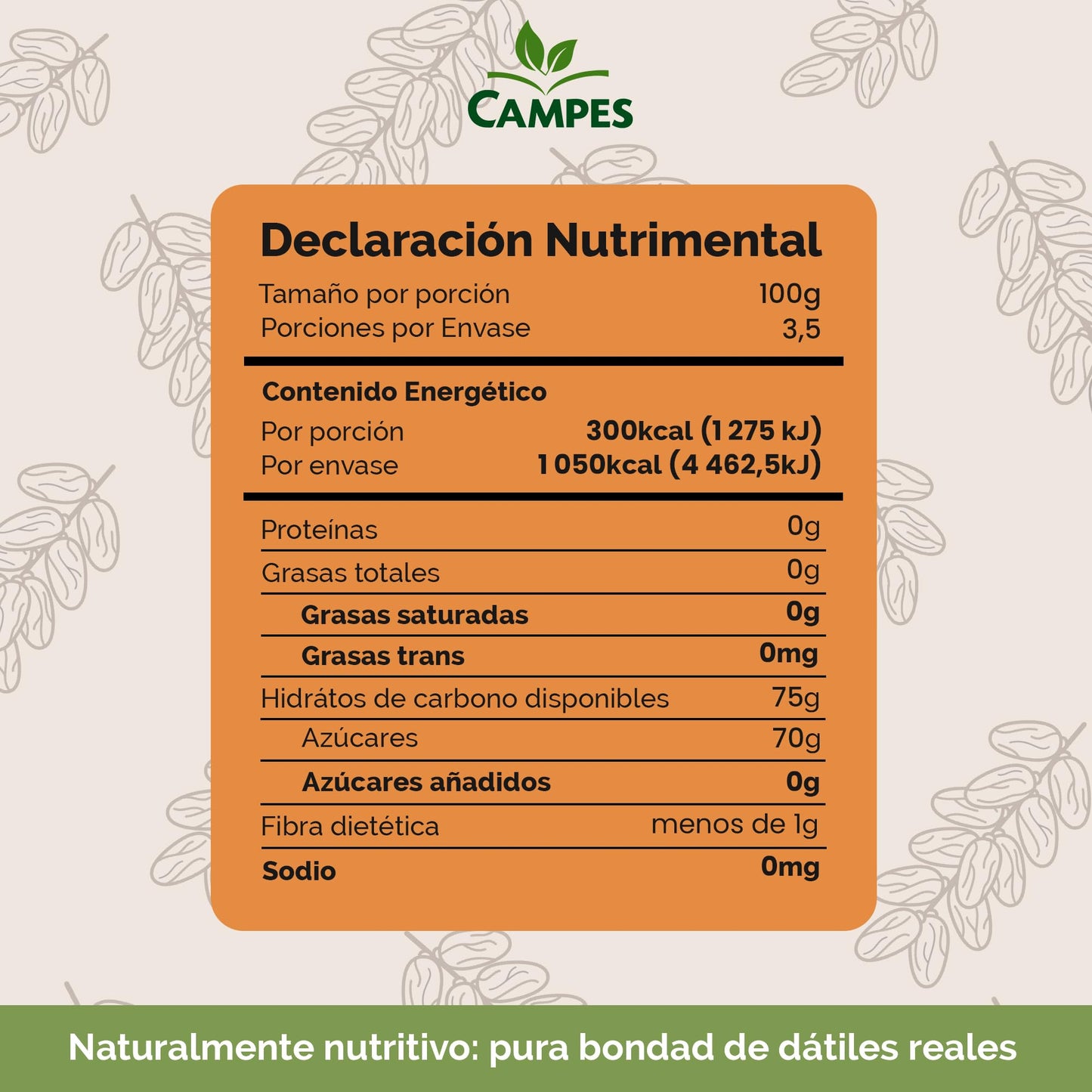 Campes | Miel de dátil 350gr | 100% Natural | Sin azúcar añadida | Sin gluten.