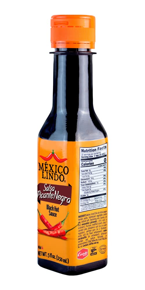 Mexico Lindo Picante Negra Hot Sauce | Light & Spicy | 8,400 Scoville Level | Great with Asian Food, Seafood & Meat | 5 Fl Oz Bottle (Pack of 12)