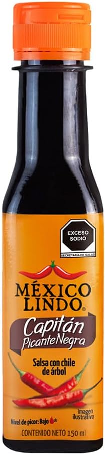 Salsa Capitán Picante Negra 150ml México Lindo | Salsa para mariscos | Salsa para botanas | Gluten Free | Kosher | Hecho en México
