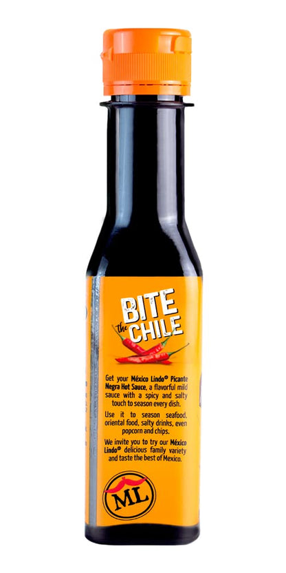 Mexico Lindo Picante Negra Hot Sauce | Light & Spicy | 8,400 Scoville Level | Great with Asian Food, Seafood & Meat | 5 Fl Oz Bottle (Pack of 12)