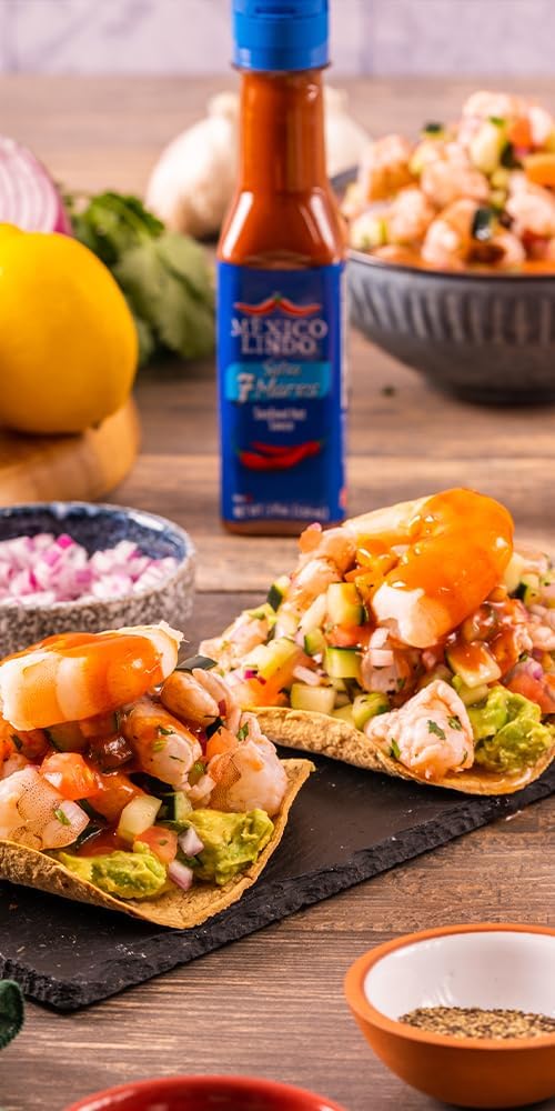 Salsa 7 Mares 150ml México Lindo | Salsa para mariscos | Salsa picante chile de árbol | Gluten Free | Kosher | Hecho en México