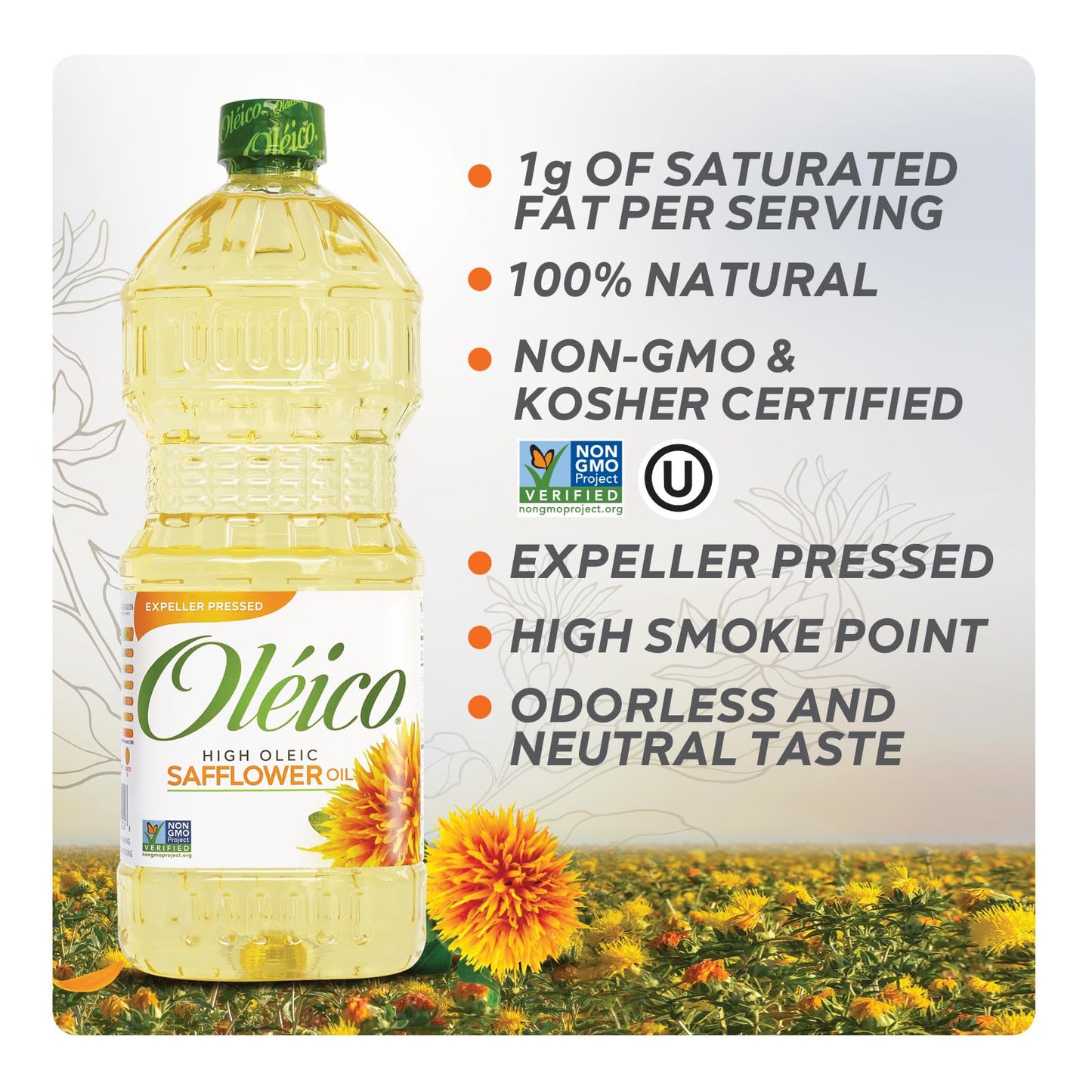 Oléico High Oleic Safflower Oil 32.3 fl oz (Pack of 2)