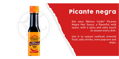 Mexico Lindo Picante Negra Hot Sauce | Light & Spicy | 8,400 Scoville Level | Great with Asian Food, Seafood & Meat | 5 Fl Oz Bottle (Pack of 12)
