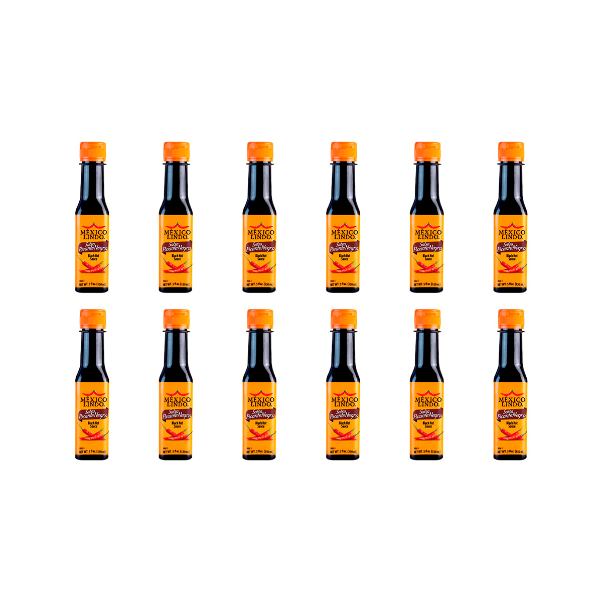 Mexico Lindo Picante Negra Hot Sauce | Light & Spicy | 8,400 Scoville Level | Great with Asian Food, Seafood & Meat | 5 Fl Oz Bottle (Pack of 12)